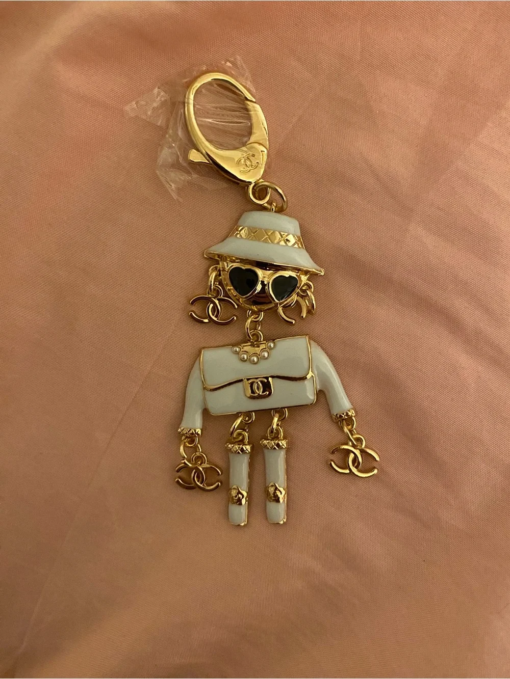 Gold & White Designer-Inspired Doll Bag Charm Keychain